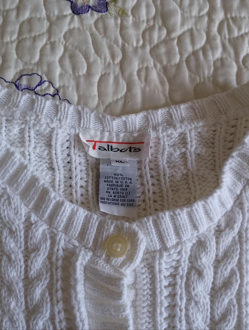 Talbots Vintage Classic Cable Knit Crewneck Cardigan, Size XL - Picture 7 of 14